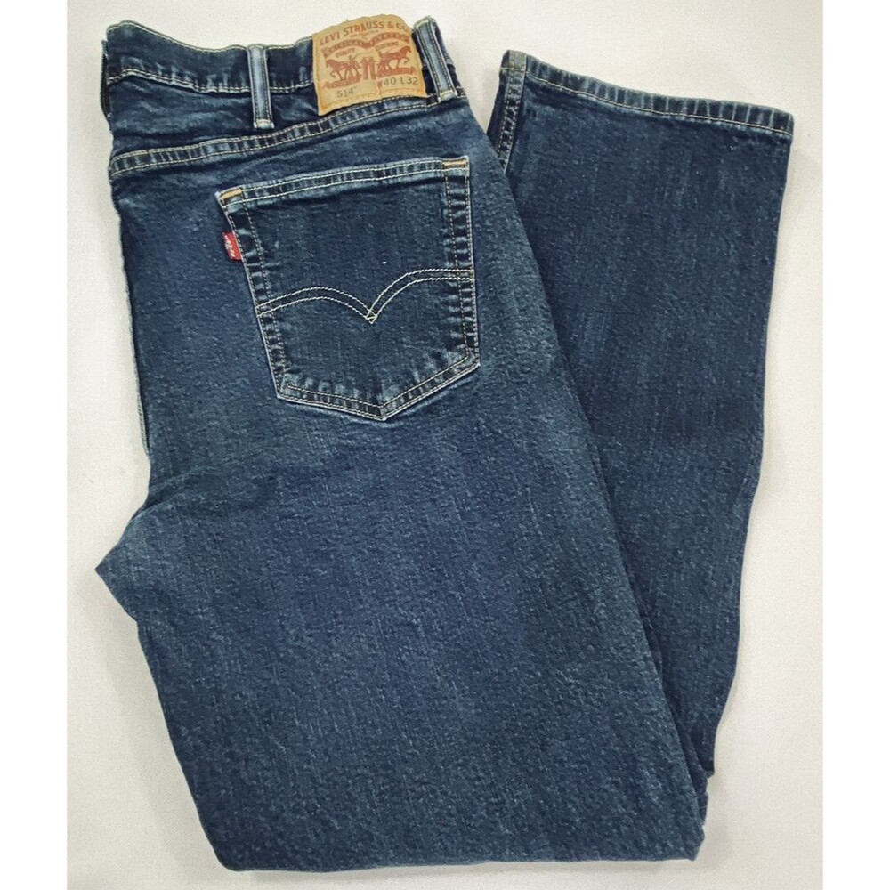 Levis 514 Mens Dark Wash 5 Pocket Relaxed Straight Leg Denim Blue Jeans  40 x 31